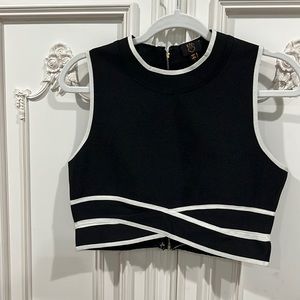 high neck black and white crop top